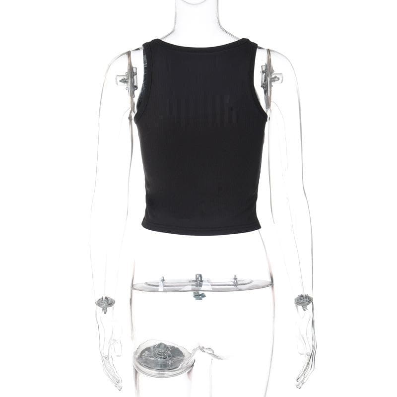 U neck beaded ribbed contrast tank top