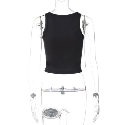 U neck beaded ribbed contrast tank top