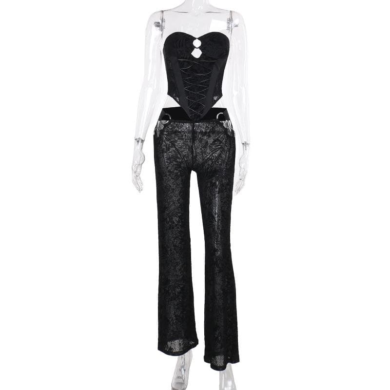O ring bustier lace up see through tube pant set