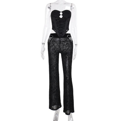 O ring bustier lace up see through tube pant set