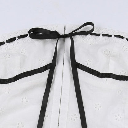 Textured contrast stitch self tie button backless tube top