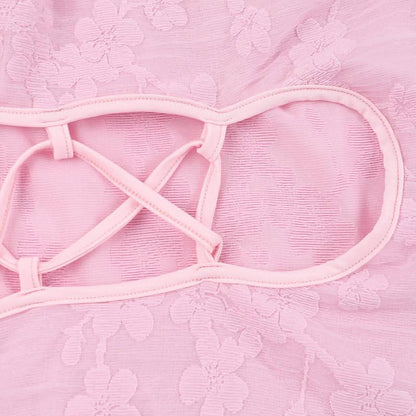 Crewneck long sleeve lace up flower pattern maxi dress