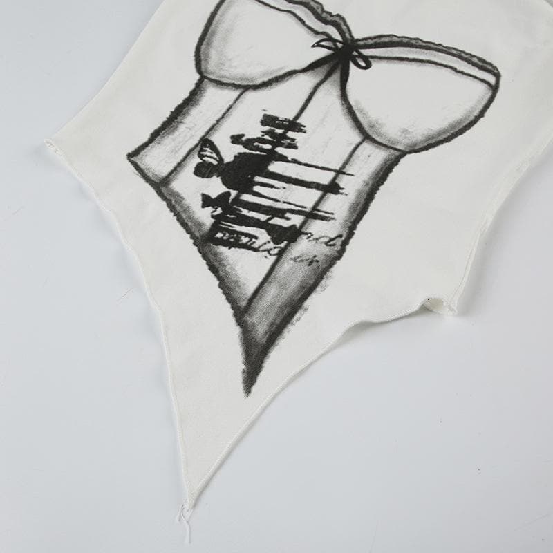 One shoulder print metal applique top