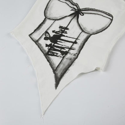 One shoulder print metal applique top