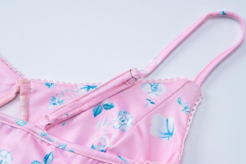 Flower print v neck backless cami maxi dress