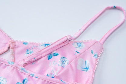 Flower print v neck backless cami maxi dress