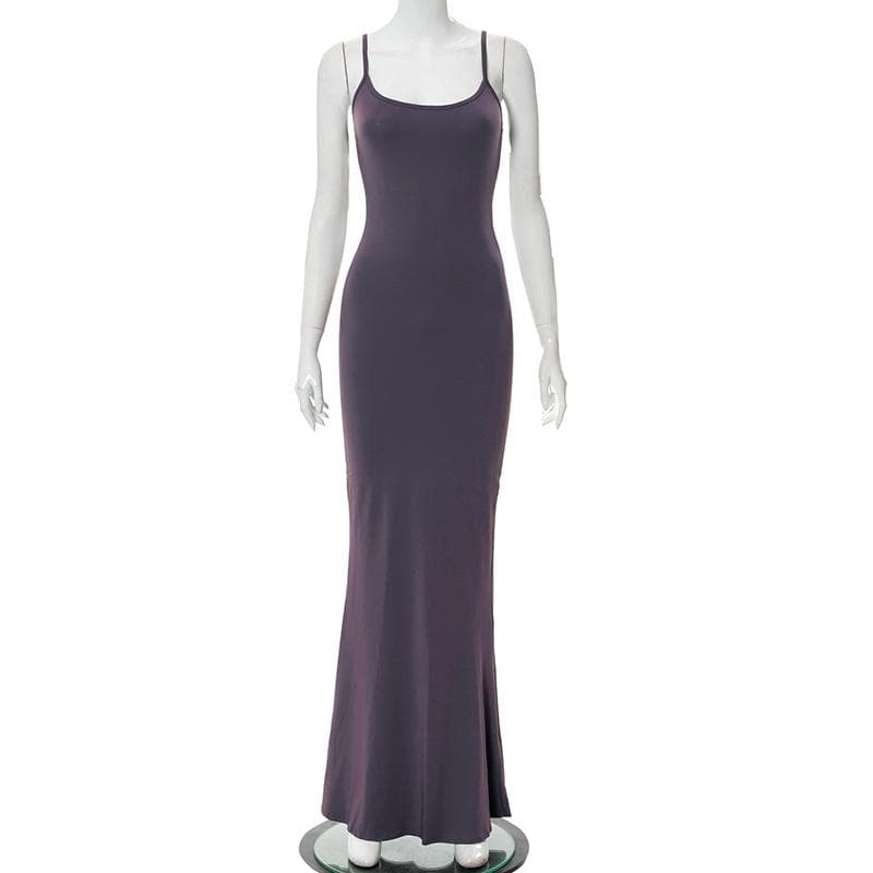 Spaghetti Strap Scoop Neck Mermaid Hem Bodycon Maxi Dress