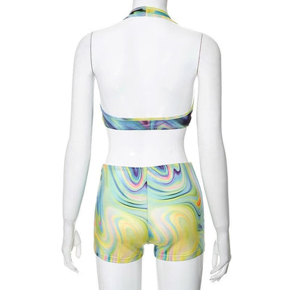 Halter contrast crop backless pant set