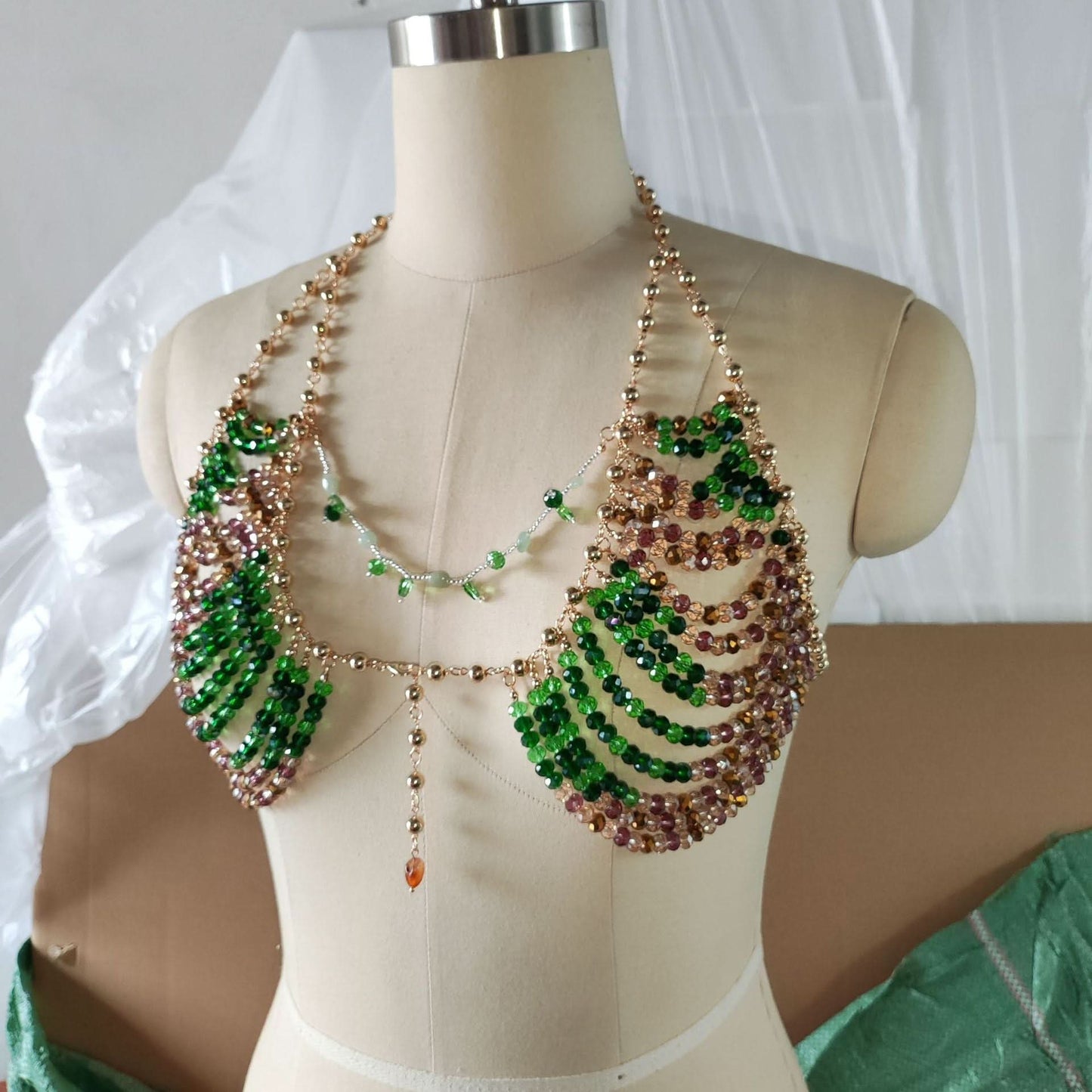 Halter beaded hollow out backless crop cut out top