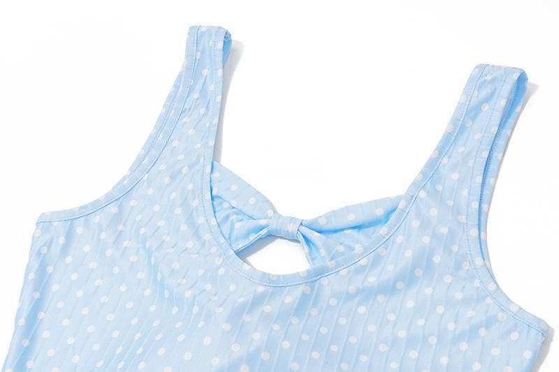 Sleeveless polka dot bowknot hollow out pant set