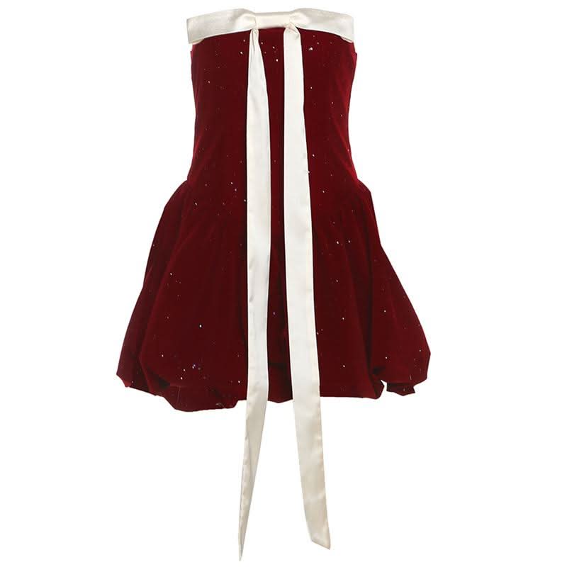 Bowknot smocked ruched backless tube mini dress