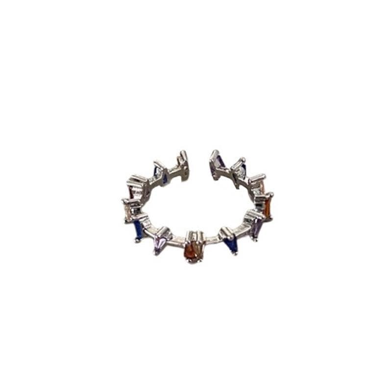 Multicolor rhinestone open ring