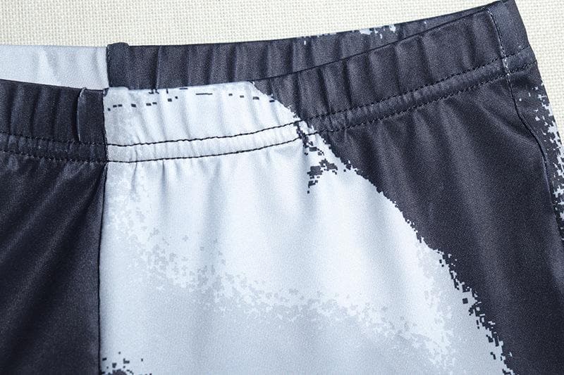 U neck zip-up print contrast crop pant set