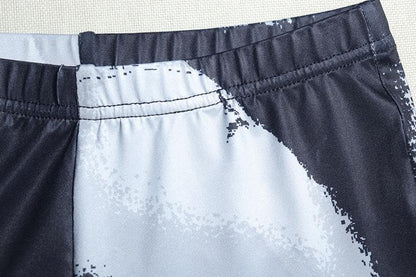 U neck zip-up print contrast crop pant set