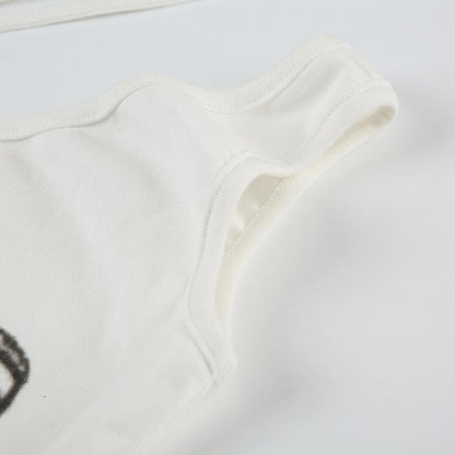 One shoulder print metal applique top