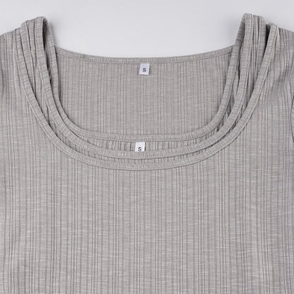 Long sleeve ribbed solid 2 piece top