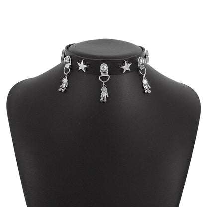 PU leather layered pendant chain choker necklace