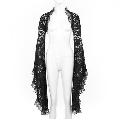 Long flared sleeve lace ruffle shrug top