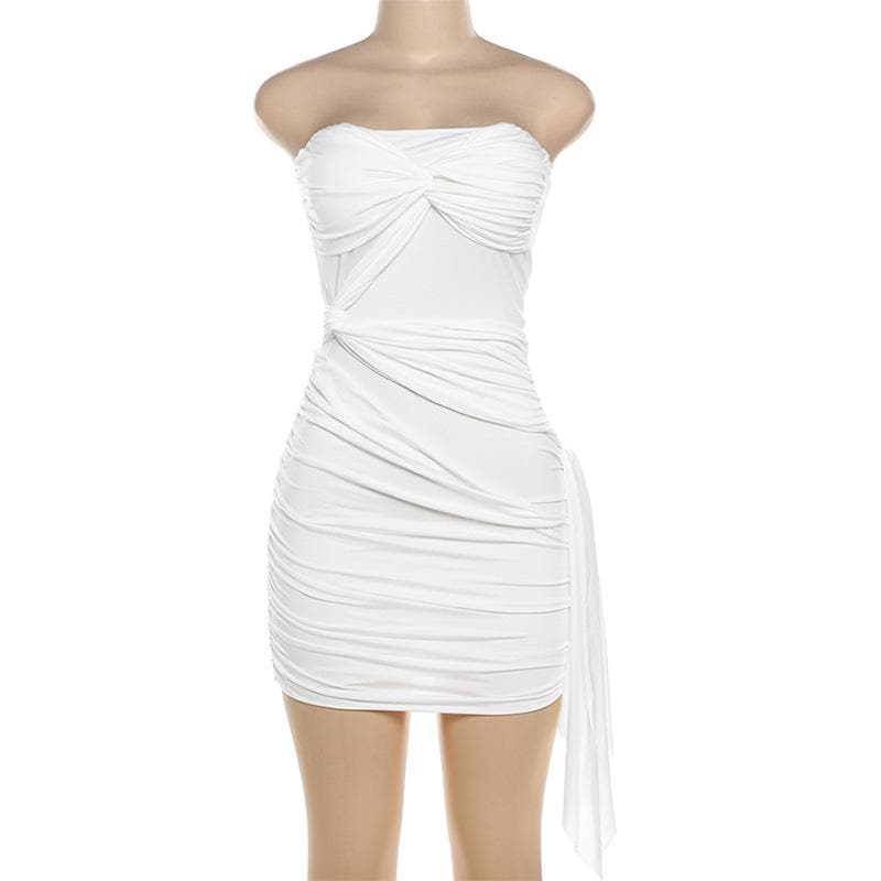 Ruffle solid ruched tube mini dress