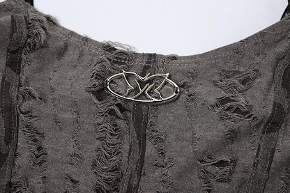 U neck textured metal applique crop top