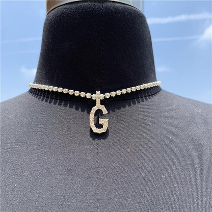 Initials pendant rhinestone chocker