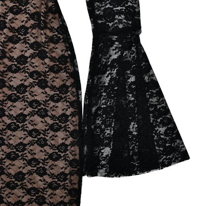 Long flared sleeve lace v neck patchwork maxi dress