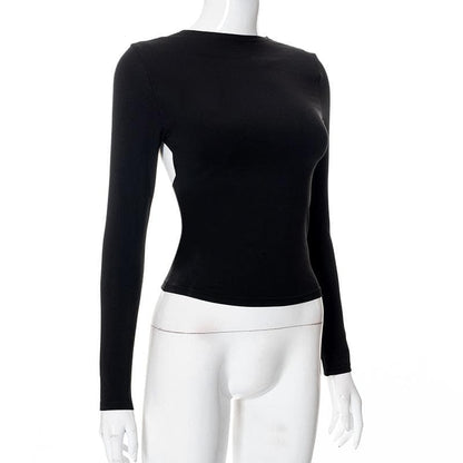 Hollow out solid long sleeve backless cut out top
