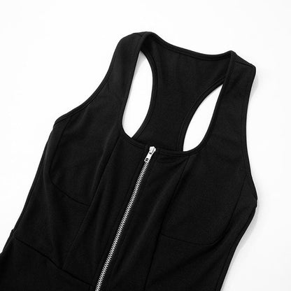 Square neck zip-up sleeveless tank mini dress