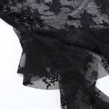 Lace cross applique irregular tube mini dress