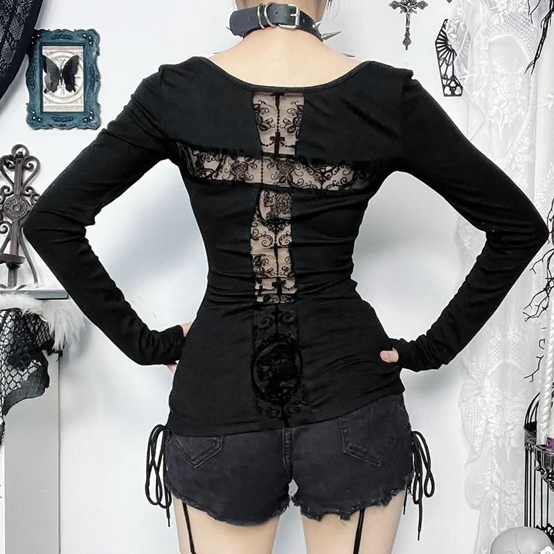 Long sleeve round neck cross print top