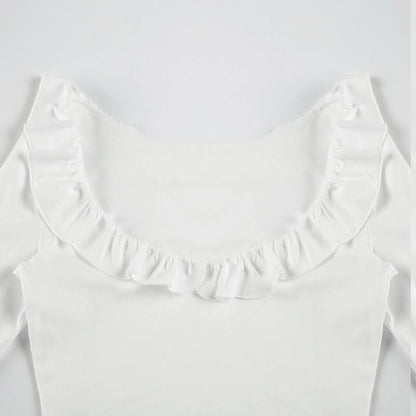 Long flared sleeve crewneck ruffle solid top