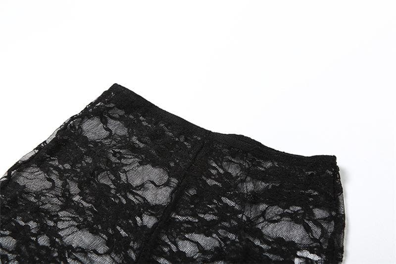 Lace see through gloves solid backless tube pant set-final-sale