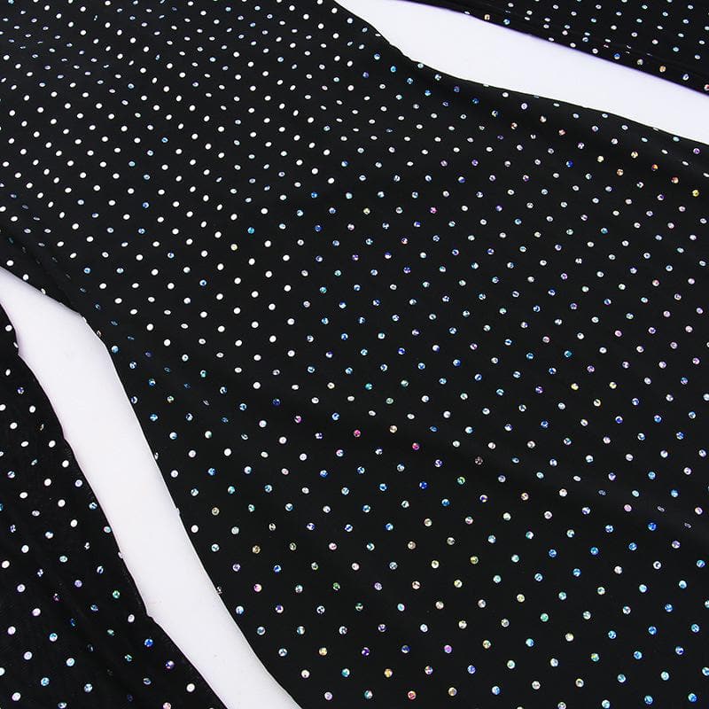 Rhinestone Grid Long Sleeve Keyhole Bow Tie Front Cutout Maxi Dress