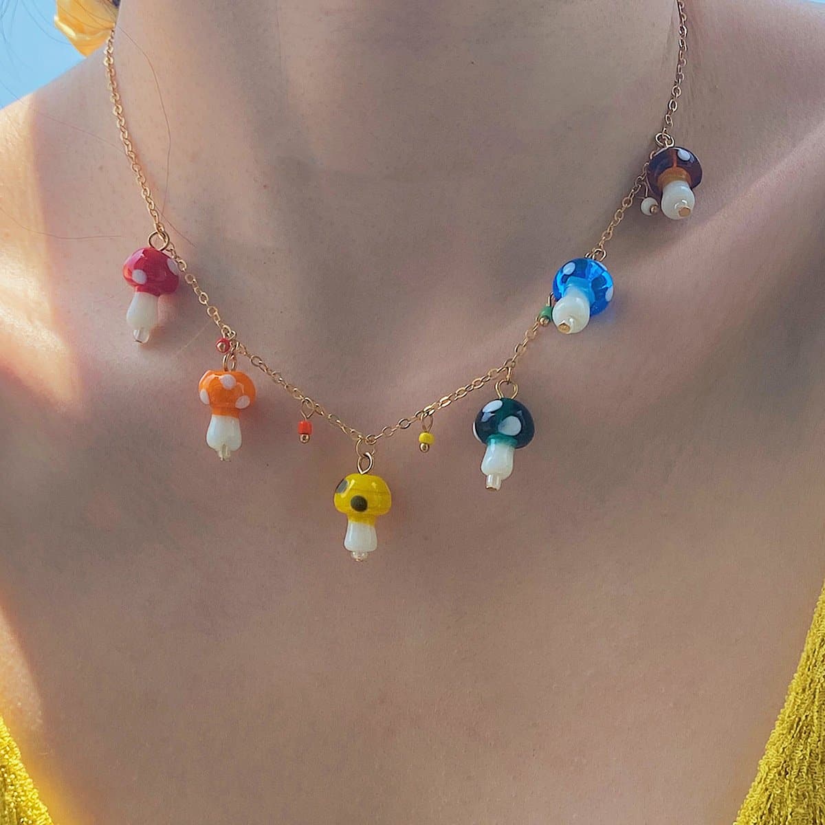 Mushrooms decor pendant choker necklace