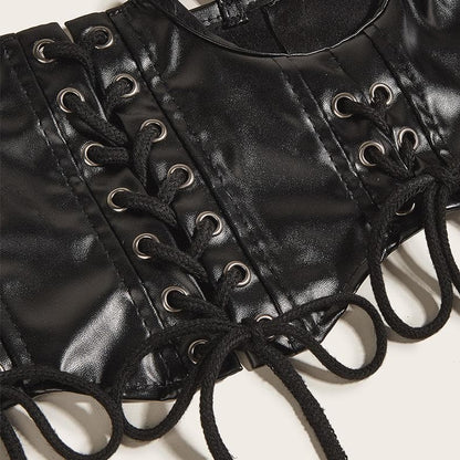 PU leather lace up solid cami corset