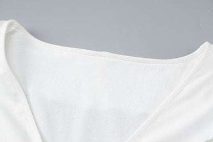 Halter self tie v neck flared sleeve button ruffle crop top