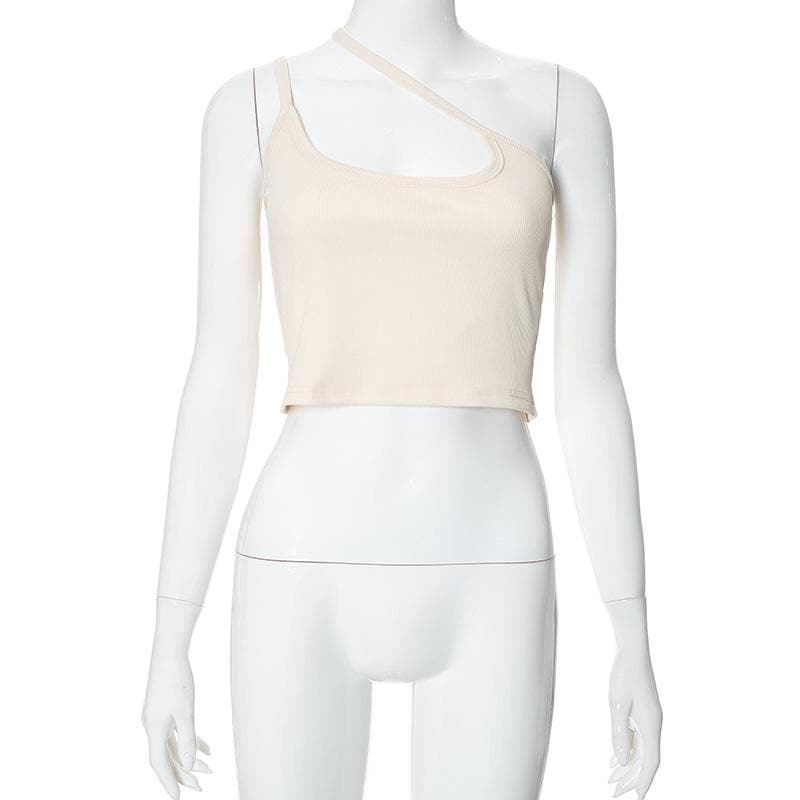 One shoulder ribbed irregular backless top