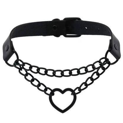 PU leather rivet o ring metal chain necklace