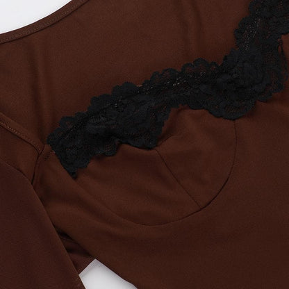 Long sleeve lace hem solid mini dress