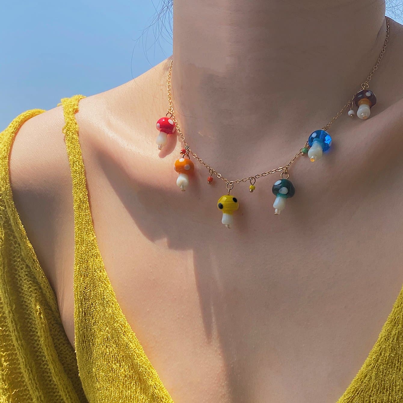 Mushrooms decor pendant choker necklace