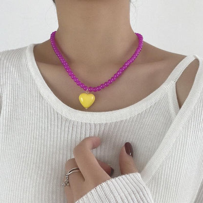 Heart pendant beaded multicolor necklace