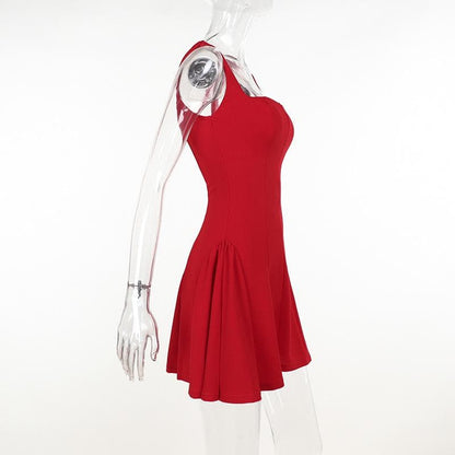 Square neck ruched stitch zip-up cami mini dress