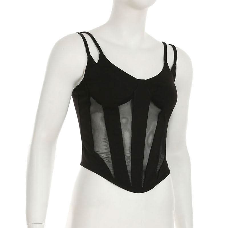 V neck mesh patchwork cami top
