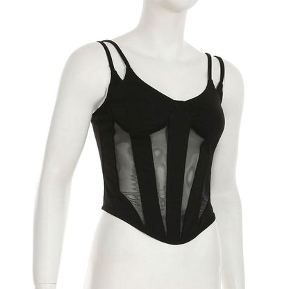 V neck mesh patchwork cami top