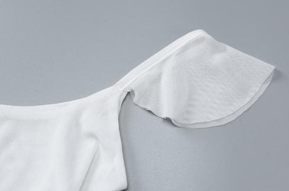 Ruched ruffle square neck sheer mesh cami maxi dress