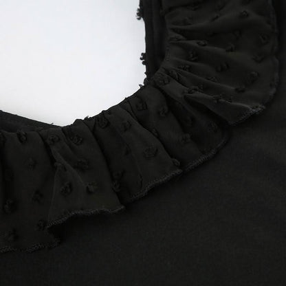 Long sleeve ruffle mesh patchwork top