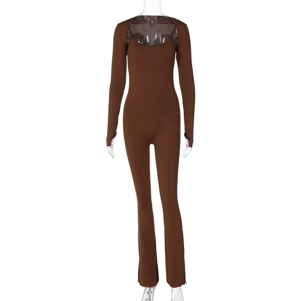 U neck long sleeve solid shrug 2 piece cami jumpsuit