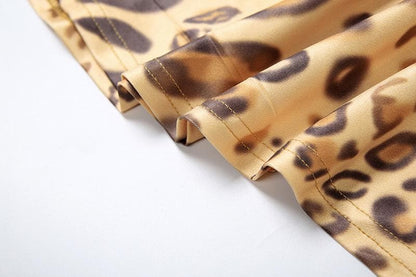 Leopard print halter self tie irregular backless maxi dress