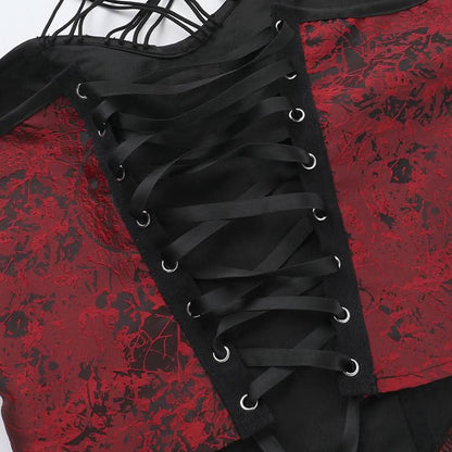 Halter o ring lace up backless top
