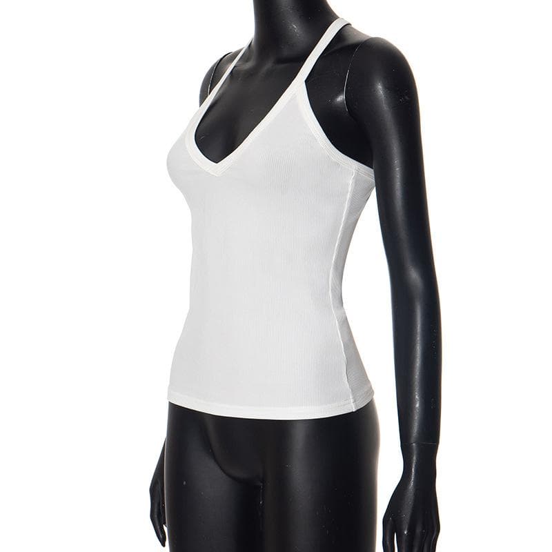 V neck ribbed sleeveless solid tank top